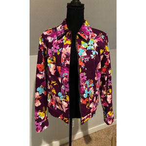 Isaac Mizrahi women’s jacket 10 Floral‎ cottagecore watercolor artsy boho Denim